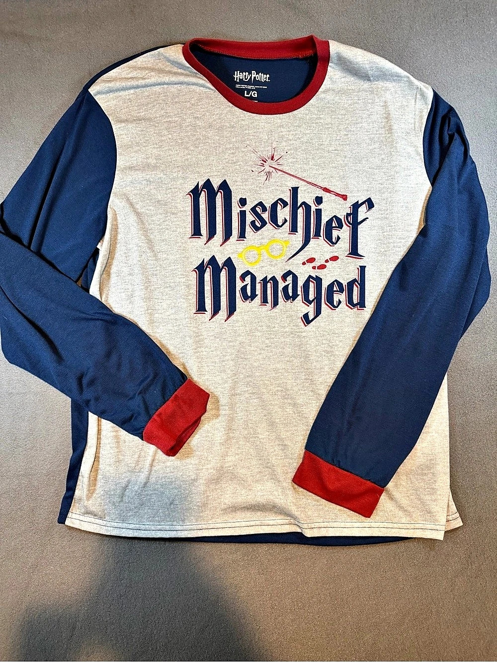 Harry Potter Mischief Managed Long Sleeve Colorblock Shirt Large